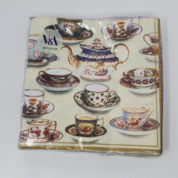 V & A Museum 20 Lunch Napkins Five o' ClockTea 33 x 33 cm New old stock Rare - Picture 1 of 2